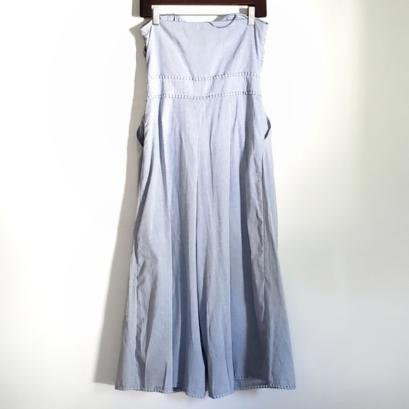 Greylin Chambray Strapless Wideleg Jumpsuit - Picture 3 of 7